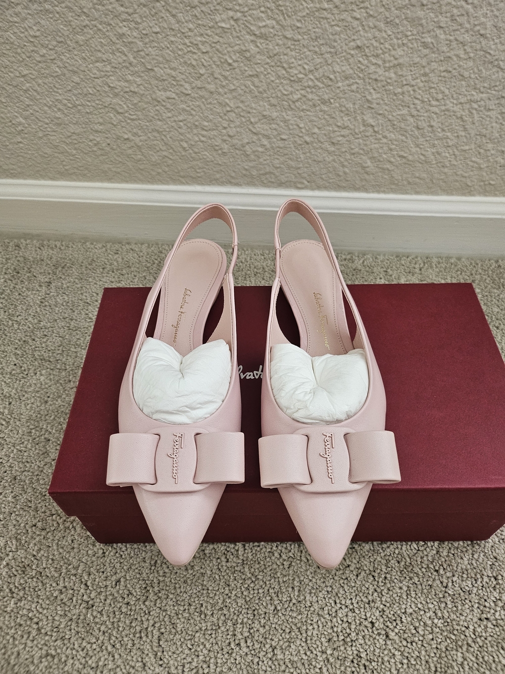 Salvatore Ferragamo Pink Vara Bow Slingback Flats